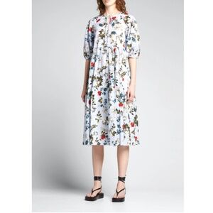 Erdem Patmos Floral Print Tiered Babydoll Midi Dress in Blue sz 2